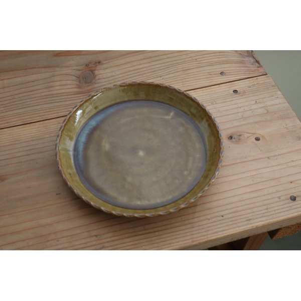 画像1: ネギシ製陶/縁取り皿 6寸（飴) (1)